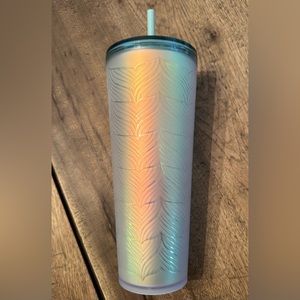 NWOT Starbucks 24 oz. Tumbler. Frosted white iridescent w/ sea green lid.